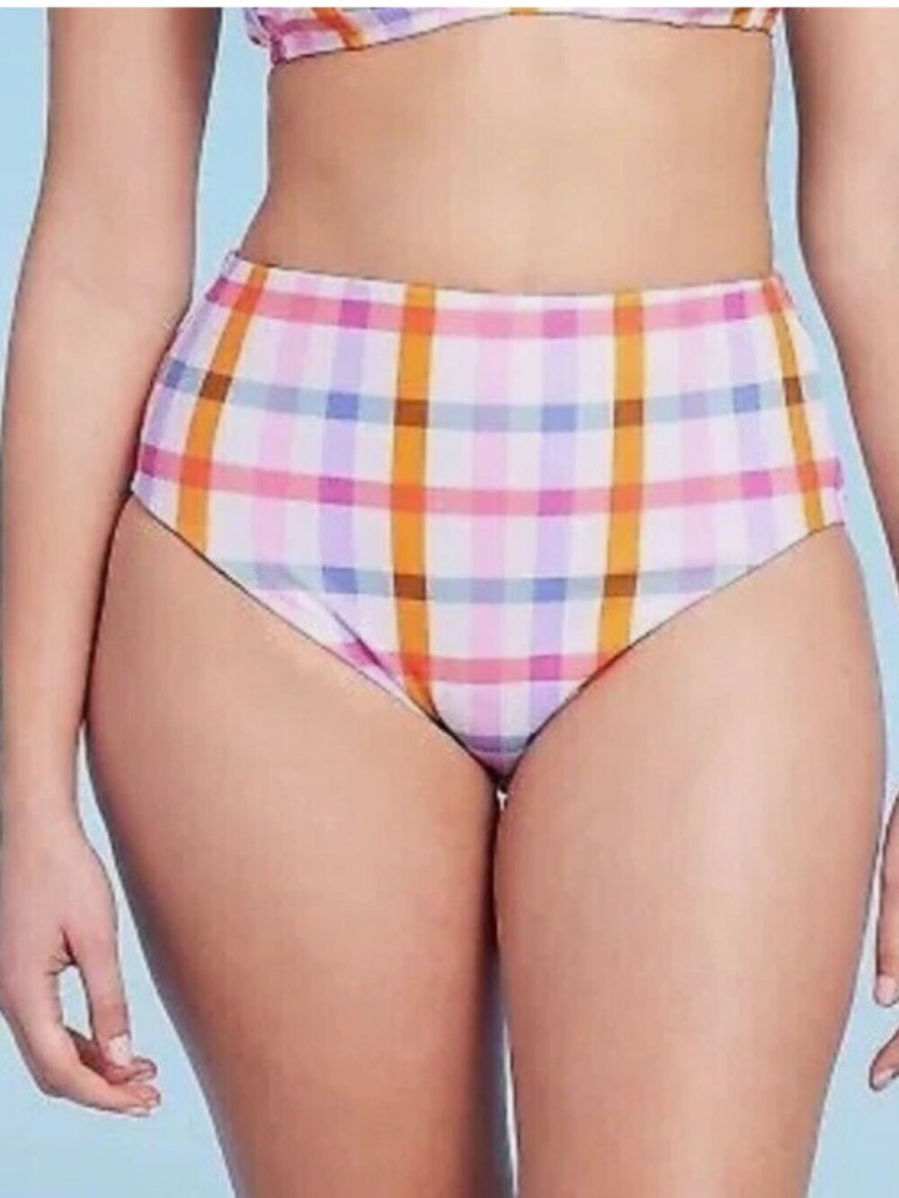 Kona Sol Women's Bikini Top and Bottom Plaid Medium Coverage High Waist M - Picture 2 of 9